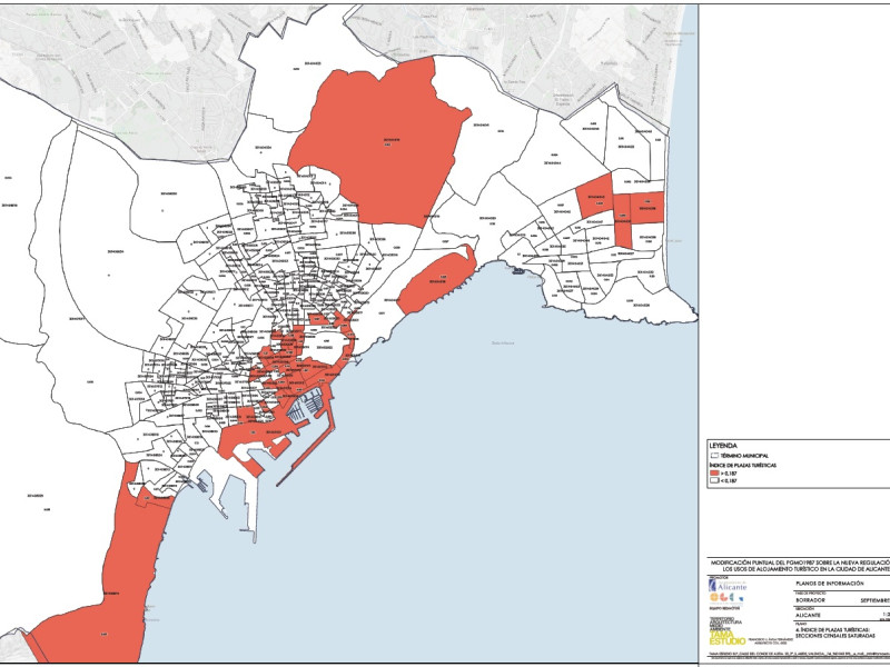 Plano de zonas saturadas turísticamente en Alicante