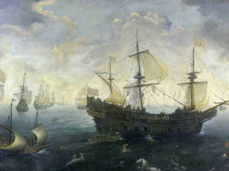 La armada española comenzó su declive por aquel entonces*oil on canvas *102,5 × 206,2 cm *signed: C.C.W*ca. 1620 - 1625