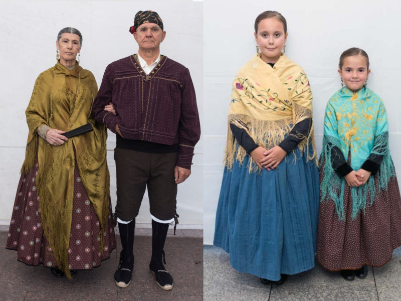 Imagen de los trajes ganadores de ediciones anteriores de la Ofrenda de Flores.