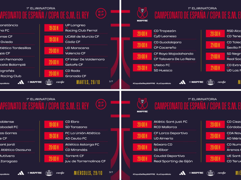 Horarios de la primera eliminatoria de la Copa del Rey 2025/2026