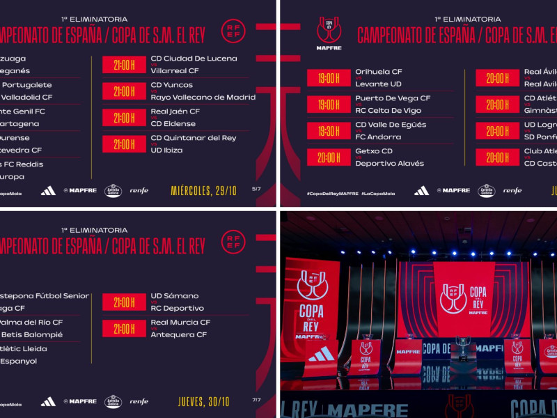 Horarios de la Copa del Rey 2025/2026 para su primera eliminatoria.
