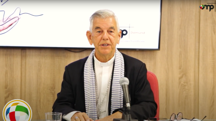 Monseñor Enrique Figaredo y José María Calderón, director nacional de OMP España, presentando el Domund 2025