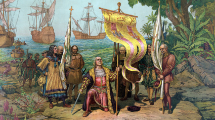 "Colón tomando posesión del Nuevo País", L. Prang y Cía. (1893)