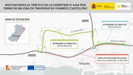 Vías alternativas por las obras en la Nacional 340a en Vinaròs