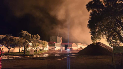 Incendio de la fábrica de corcho en San Vicente de Alcántara