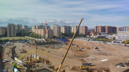 Imagen reciente de las obras en el solar de la antigua Romareda.