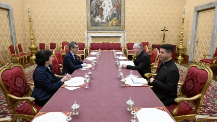 Encuentro de Parolin con Bolaños, en presencia de la embajadora de España y un miembro de la Secretaría de Estado el pasado 25 de febrero