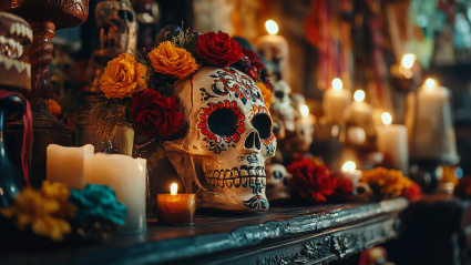 Los mexicanos incluyen en este tipo de altares, sus famosas 'catrinas'.