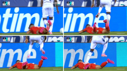 Fragmentos del terrible pisotón de Diawara a Curro en la espalda.