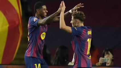 Rashford celebra el 3-1 del Barcelona contra el Elche