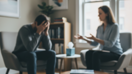 Un paciente con depresión o ansiedad en la consulta del psicoterapeuta