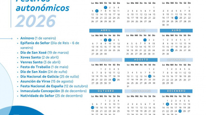 Calendario de festivos autonómicos de Galicia en 2026