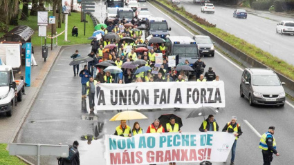 Protesta de Agromuralla para reclamar mejores condiciones en el sector lácteo gallego