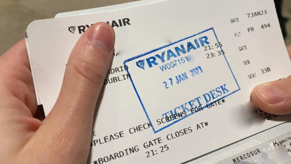 Tarjeta de embarque en papel de Ryanair