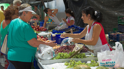 Una mujer hace la compra en el mercado de Guardamar del Segura