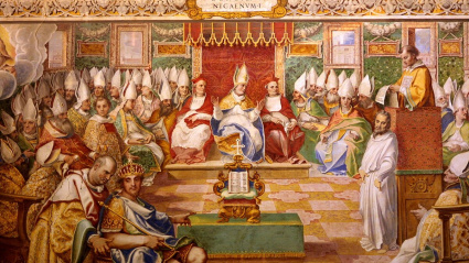 Fresco del Salón Sixtino de la Biblioteca Apostólica Vaticana que representa el Primer Concilio de Nicea
