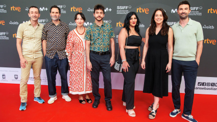 3BRCC3D Madrid, Spain. 11th July, 2025. Tonino, Manuel Calvo, Marisa Fernandez Armenteros, Guillermo Galoe, Sulami, Marina Garcia Lopez and Alex Lafuente, crew of the film "Ciudad sin sueno/Sleepless City", attend the unveiling of the spanish films at the 73rd edition of the San Sebastian Film Festival at the Motion Pictures Academy in Madrid, Spain Credit: SOPA Images Limited/Alamy Live News