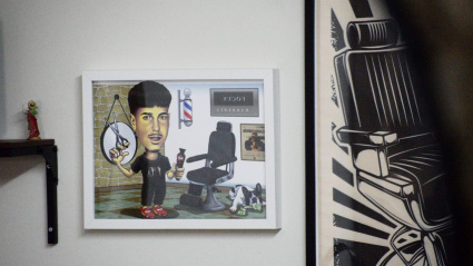 Interior de la barbería Focus en Allariz (Ourense)