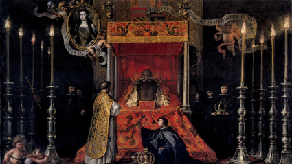 'María Luisa de Orleans de cuerpo presente en el Real Alcázar de Madrid', Sebastián Muñoz (1689)