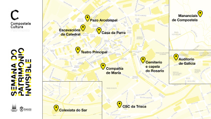 Mapa dos lugares que serán abertos co gallo da Semana do Patrimonio Invisible de Santiago