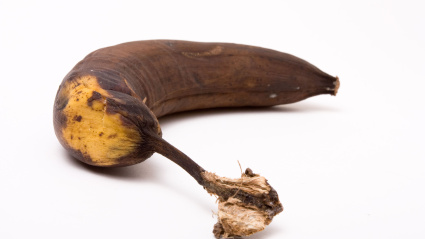 Plátano maduro marrón aislado sobre fondo blanco