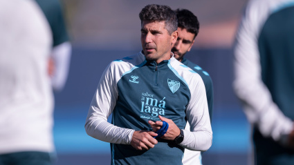 Funes en un entrenamiento con la primera plantilla del Málaga CF.