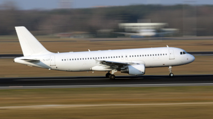 P8YXGE Berlin, Germany, Airbus A320 of the airline Smart Lynx on the runway of the airport Berlin-Tegel