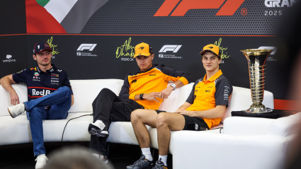 Los tres pilotos que optan a ganar el Mundial de Pilotos: Max Verstappen, Lando Norris y Oscar Piastri