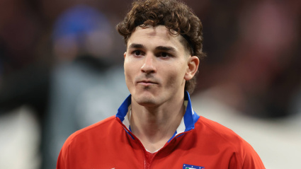 Julián Álvarez, antes de un partido con el Atlético