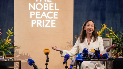 María Corina Machado en el Grand Hotel de Oslo, Noruega, tras recibir el Premio Nobel de la Paz