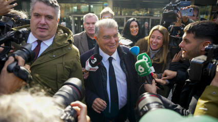 Joan Laporta, a su salida este viernes del Juzgado de instrucción número 1 de Barcelona.