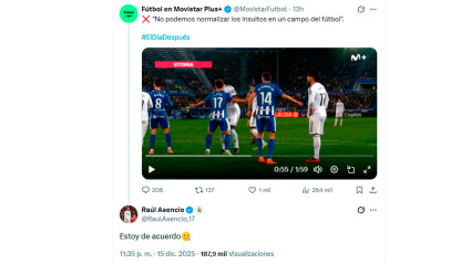Asencio apoya la idea de no normalizar los insultos en un campo de fútbol