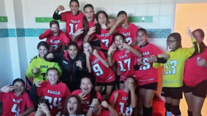 Las jugadoras del CD Unión en el vestuario