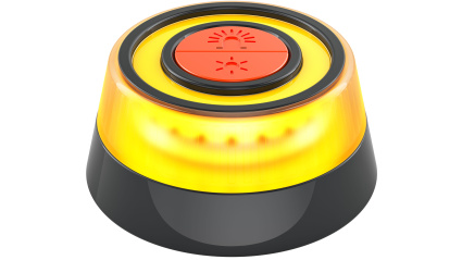 Baliza de emergencia V16 para averías de vehículos. Representación 3D aislada sobre fondo blanco.