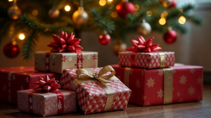 Regalos bajo el abeto de Navidad
