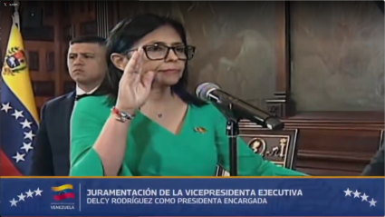 Delcy Rodríguez, jurando el cargo como nueva presidenta de Venezuela