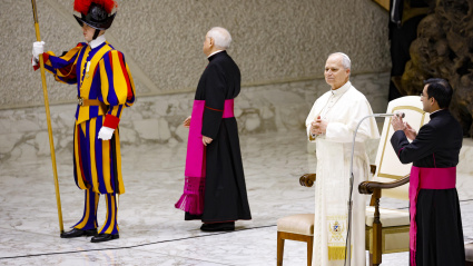 VATICAN CITY (Vatican City State (Holy See)), 07/01/2026.- Pope Leo XIV leads his weekly general audience at the Paul VI Audience Hall in Vatican City, 07 January 2026. (Papa) EFE/EPA/FABIO FRUSTACI