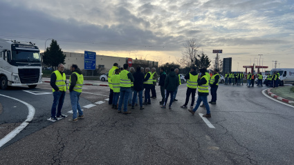 Corte en la rotonda del 'Vetonia' en Almendralejo, en febrero de 2024