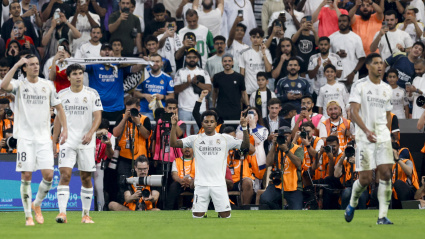 Rodrygo celebra su gol en la Supercopa en el Atlético - Real Madrid