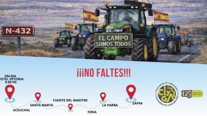 Cartel de la tractorada que parte de Almendralejo