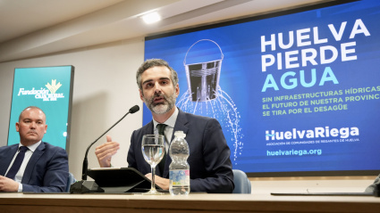 El consejero de Agricultura, Pesca, Agua y Desarrollo Rural, Ramón Fernández-Pacheco, durante su participación en el desayuno informativo organizado por Huelva Riega.EDUARDO BRIONES-EUROPA PRESS15/1/2026