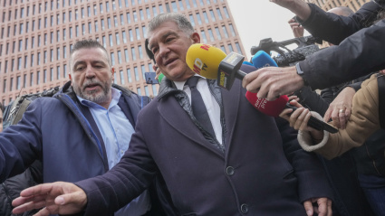 Joan Laporta, a su salida de la Ciutat de la Justicia donde ha declarado este viernes.