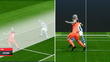 Imagen mostrada por el VAR del fuera de juego de Lamine Yamal