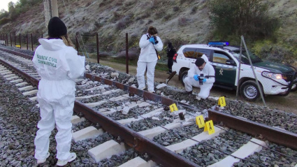 Expertos de la Guardia Civil analizan las vías tras el accidente ferroviario registrado en Adamuz
