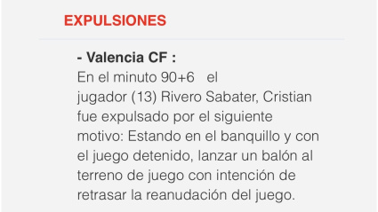 El acta del partido deja pocas dudas ante la literalidad del reglamento