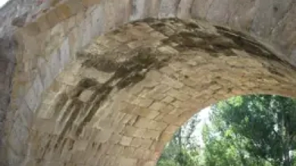 Humedades en una dovela del Puente Romano de Salamanca