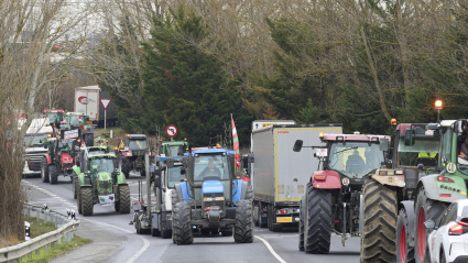 Los agricultores y ganaderos alaveses agrupados en la Asociación Treviño y Álava por el Campo (ATACA), han realizado este lunes una protesta contra el acuerdo comercial entre la Unión Europea y Mercosur