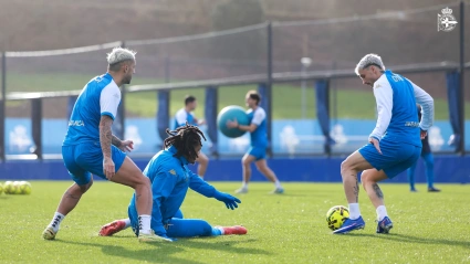 El Deportivo, en un entrenamiento de esta semana previo al duelo contra el Racing