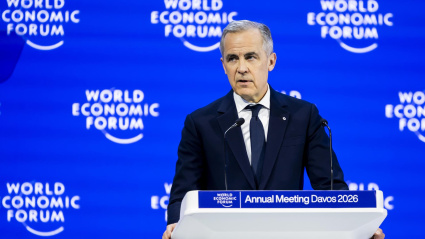 El primer ministro de Canadá, Mark Carney, habla durante una sesión plenaria en el Salón del Congreso en la 56ª reunión anual del Foro Económico Mundial (FEM) en Davos.