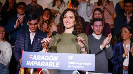 Díaz Ayuso en un momento de su intervención en el mitin de Zaragoza.
